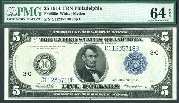 Fr.0855c, 1914 $5 FRN, Philadelphia, vChCU